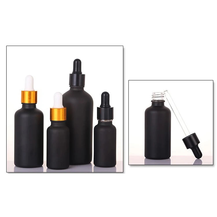 Wholesale Black Frosted Glass Dropper Essential Oil Bottle 5ml 10ml 15ml 20ml 30ml 50ml 100ml
