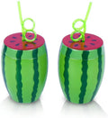Summer Watermelon Party Supplies 25 OZ Green Watermelon Sippy Cup with Straw 5.8inch Plastic Watermelon Shaped Drinking Cup