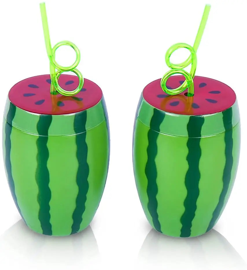 Summer Watermelon Party Supplies 25 OZ Green Watermelon Sippy Cup with Straw 5.8inch Plastic Watermelon Shaped Drinking Cup