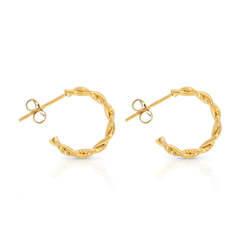 Chris April Anti-tarnish 316L Stainless Steel 18k PVD Gold Plated Spiral Rope Twist Hoops Stud Earrings