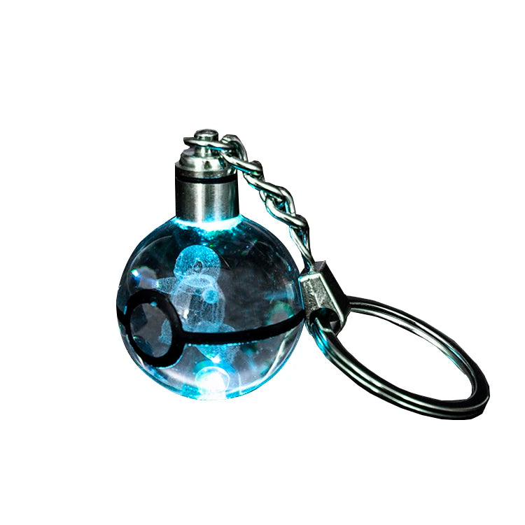 Pujiang Wholesale LED Crystal Pokemon Ball Keychain Custom 3D Laser Engraving UV Printing Animal Print Gift Box Promotional Gift