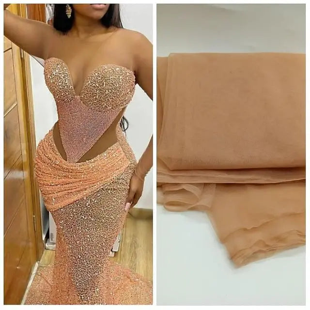 Transparent Skin Color 2 Way Stretch Nylon Illusion French Tulle for Wedding Dress