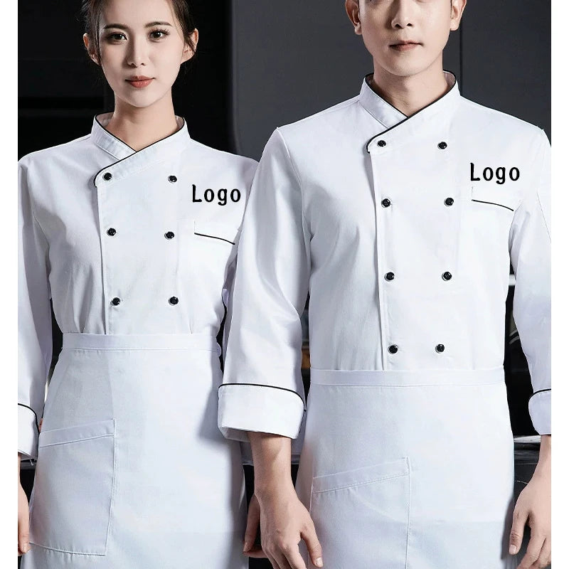 High-End Cotton Chef's Clothing Restaurant Waiter Chef's Work Uniform for Men and Women Long Sleeve Work Clothes Uniform
