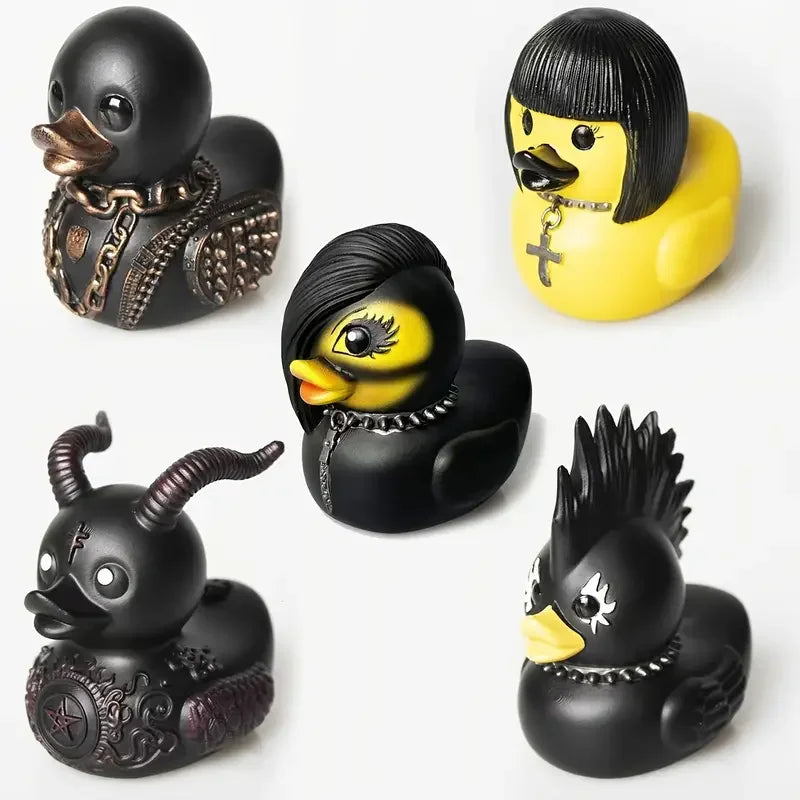 Set of 5 Gothic Duck Resin Sculptures with Punk Style for Dark Decor Edgy Animal Ornament CollectionGift for Goth Nthusiasts