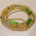 Gold Blue Bead Green Tube Crytal Charm Weightloss Double String Cotton Tie on African Waist Beads Belly Chain Body Jewelry Women
