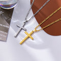 Wholesale Non Tarnish Titanium Figaro Cross Pendant Necklace Glossy 316L Stainless Steel 18k Gold Chain Cross Necklace for Men