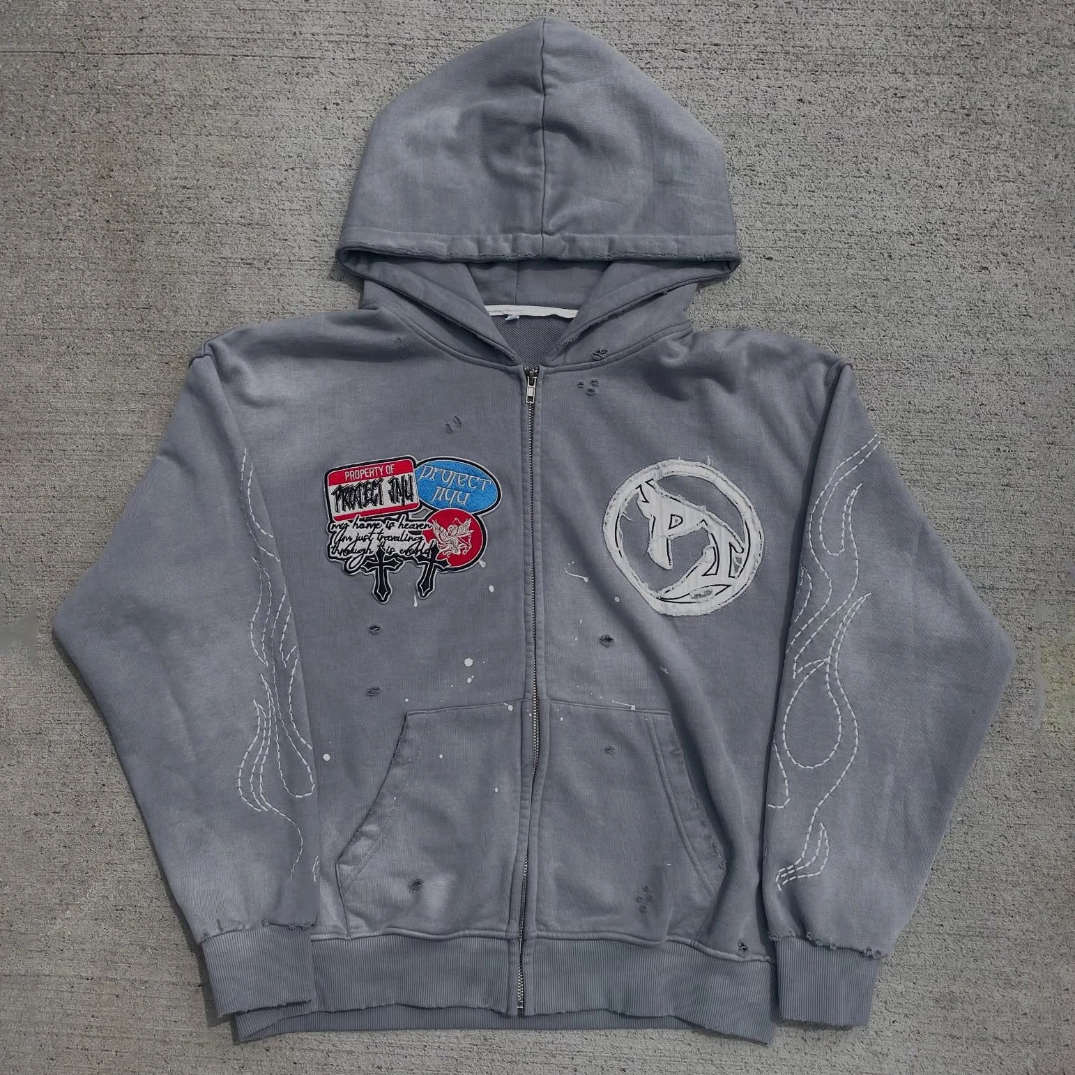US Free Tax  Oversized Zipper Pullover Hoodie Sun Faded Distressed Vintage Acid Wash Streetwear Zip up Distressed Hoodie for Men