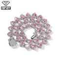 Iced Out Colorful Heart Shape Tennis Chain Hip Hop Bling Jewelry Brass 18K Gold Plated Heart Cut Cubic Zircon Shiny Necklace