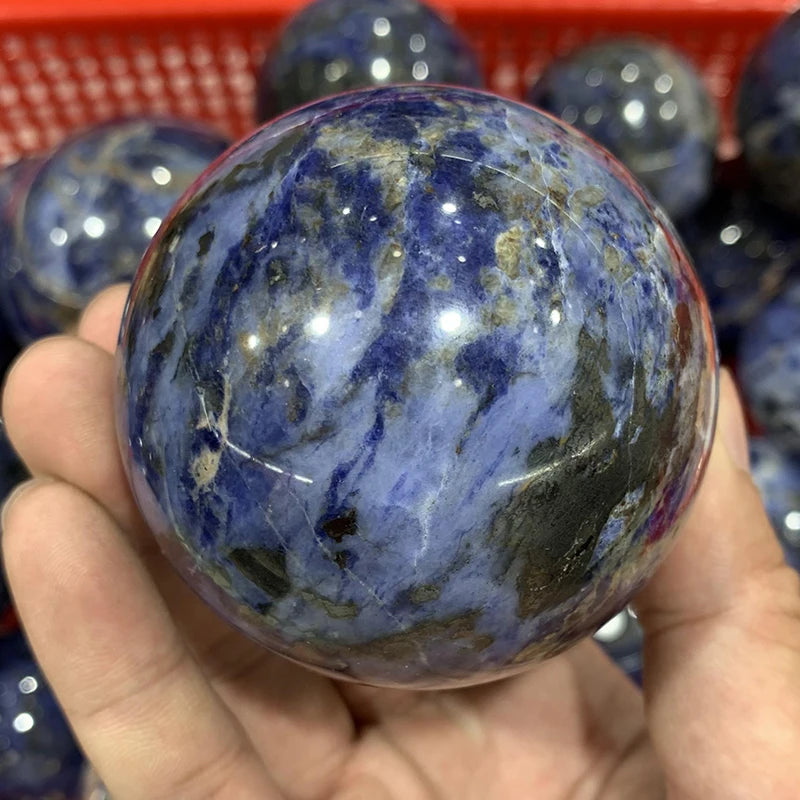 Wholesale Natural Blue-Veins Stone Sphere Polished Sodalite Balls for Home Decoration