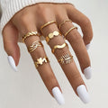 9Pcs /Set Geometric Design Leaf Ring Set for Women Jewelry