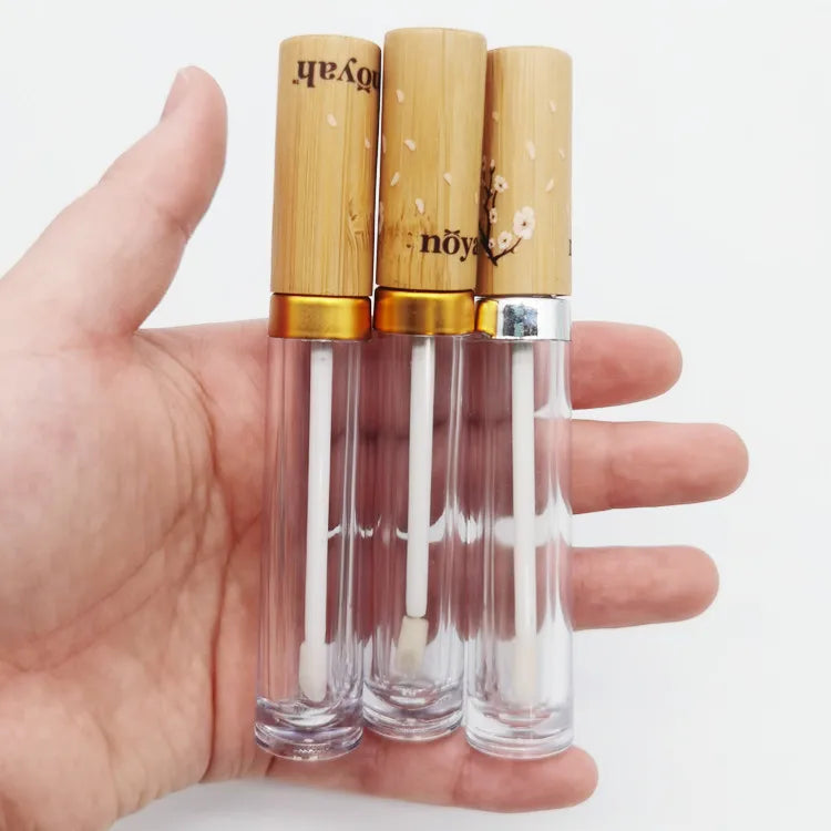Customizable 5ml Natural Bamboo Lip Gloss Container Round Empty Lip Gloss Tube Plastic Tubes