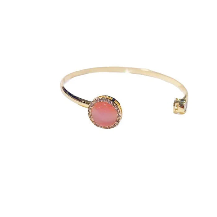 G866 Pink Opal Bracelet Gold Plated Jewelry Anti Anxiety Rotating Rotatable Cuff Bangles Spinner Bracelet Fidget Spinning Bangle