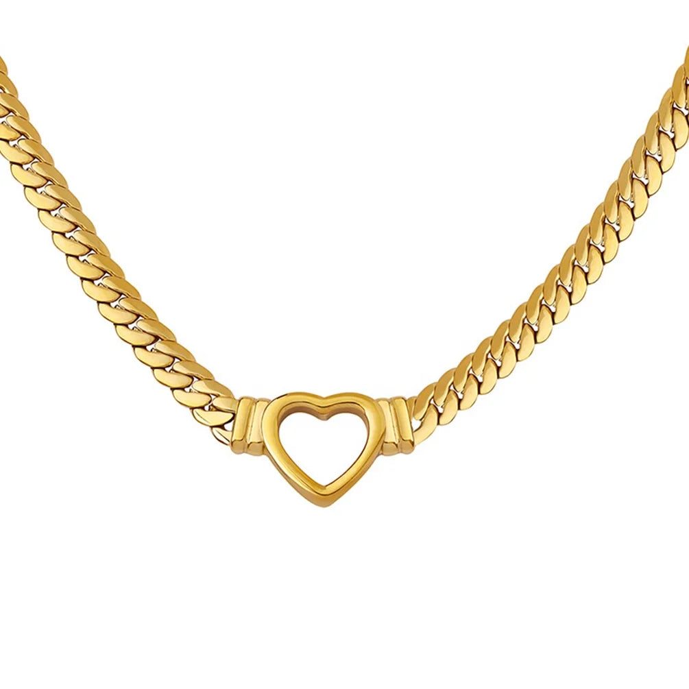 Alin Gold Plated Thick Stainless Steel Chain Heart Middle Customized Jewelry Choker Necklace for Ladies