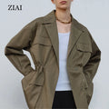 Wholesale Cargo Coat Female Spring Jacket New Suit Collar Drawstring Waist Loose Casual Jacket