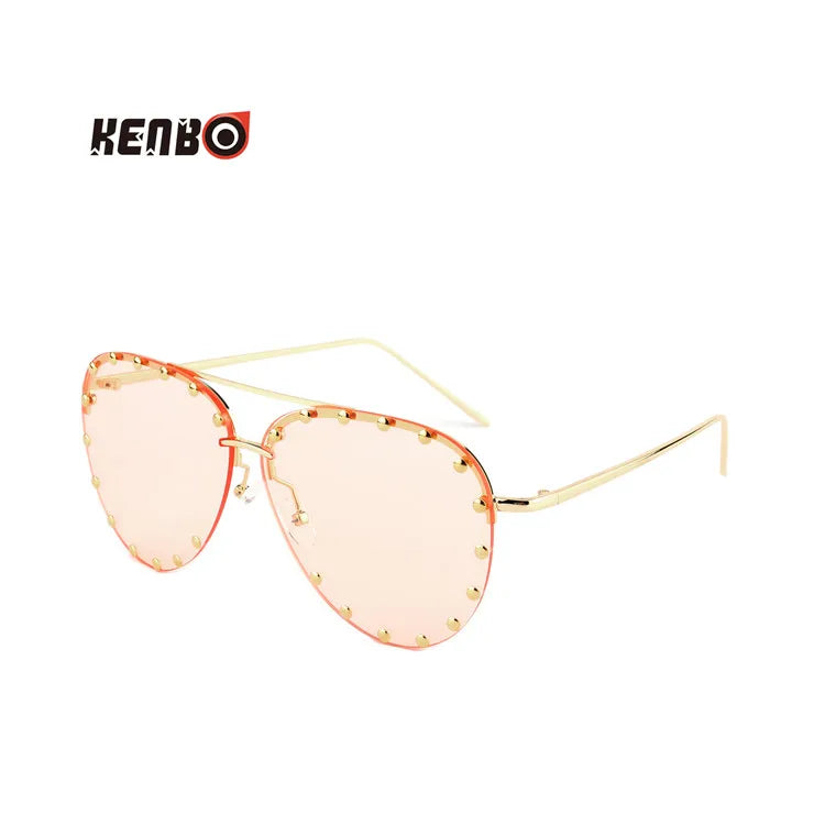 Kenbo Eyewear 2020 Fashion Rimless Oversized Mirror Sunglasses Bling Aviation Sunglasses Mens Women