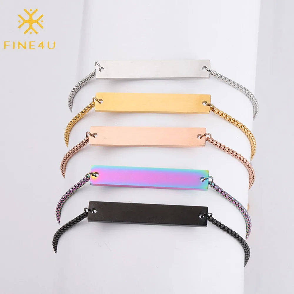 Adjustable Name Bracelet Personalised Custom Stainless Steel Sublimation Engraved Blank Bar Bracelet