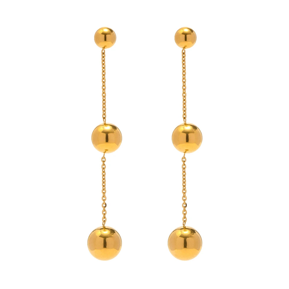 Fashion Jewelry 18K Gold Plated Stainless Steel Earring Glaring Bead Dainty Long Tassel Drop Earrings