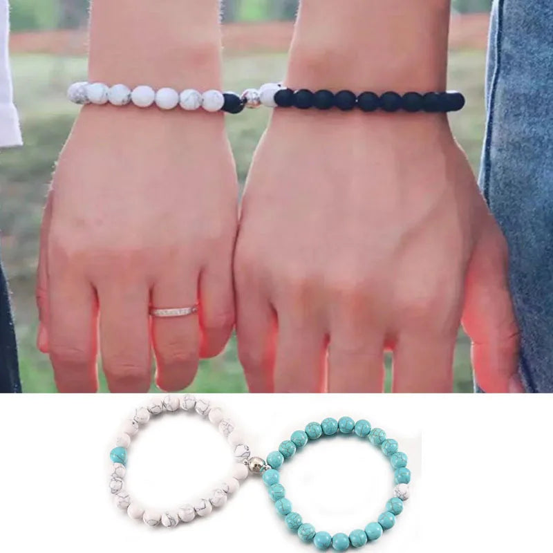 Natural Stone Magnetic Bracelets Set Elastic Line 8mm Yoga Bead Bangle Fashion Couple Bracelet Women Men Jewelry
