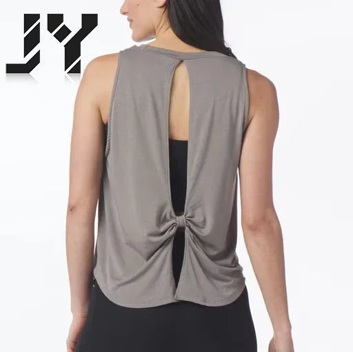 Joy Breathable Lightweight Yoga Vest with Back Hollow Butterfly Pleats Loose Sports Cover-Up for Outdoor Running Top Clothing