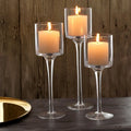 European Tall Goblet Glass Candlestick Cylinder Pillar Candle Holders Set for Wedding Decoration