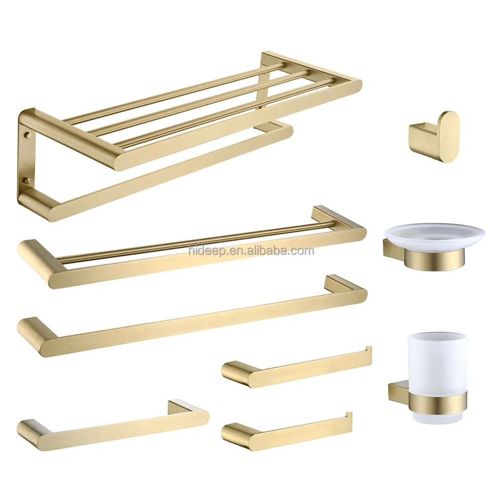 HIDEEP Bathroom Accessories 304 Stainless Steel Brushed Gold Bathroom Towel Bar Towel Holder Clothes Hook