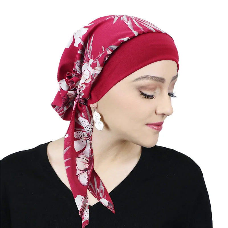 Wholesale Fashion Elastic Band Head Wrap Hijab Muslim Pre-tied Scarf Turban Caps for Female