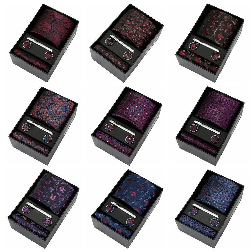 Wedding 7.5CM Skinny Narrow Paisley Floral Ties Necktie Gift Set Box With Handkerchief Hanky Cufflinks Tie Clips for Men