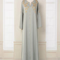 Wholesale Dubai Solid Color Simple Modest Islamic Clothing Solid Color Embroidered Pearl Trim Abaya Muslim Dresses for Women
