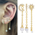 Zuola Stainless Steel Shiny Zircon Ear Studs Chain Link Earrings Women's Fashion Piercing Jewelry Daily Wear