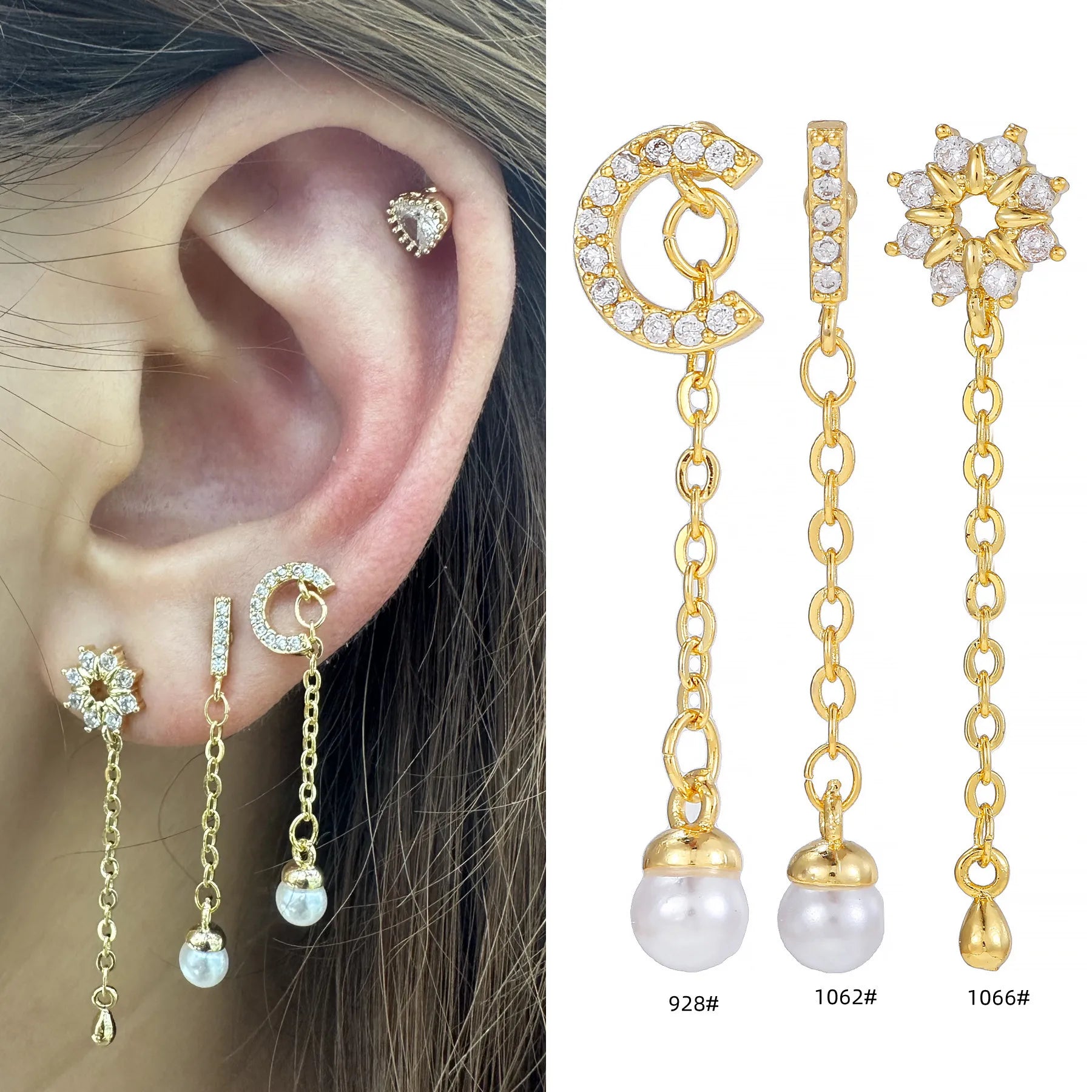 Zuola Stainless Steel Shiny Zircon Ear Studs Chain Link Earrings Women's Fashion Piercing Jewelry Daily Wear
