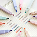 Cute 6pcs/Box Macaron School Student Block Highlighters Set Multi-Colors Marker Pens Flat Brush Customizable Stationery Supplies