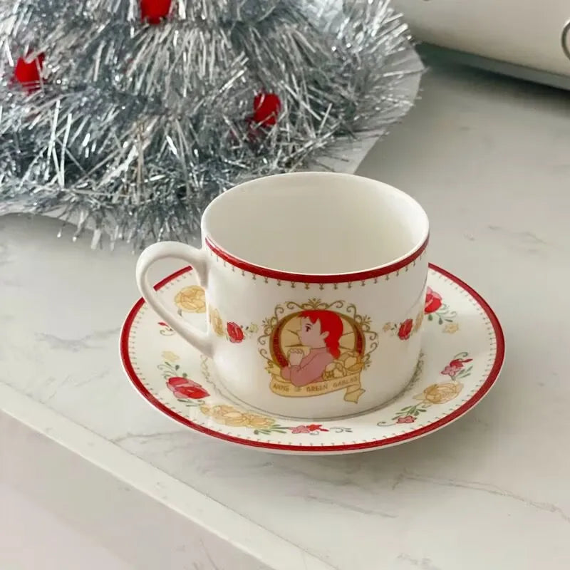 L French Red Rose Flower Coffee Cup Saucer Ins Afternoon Tea Dessert Plate
