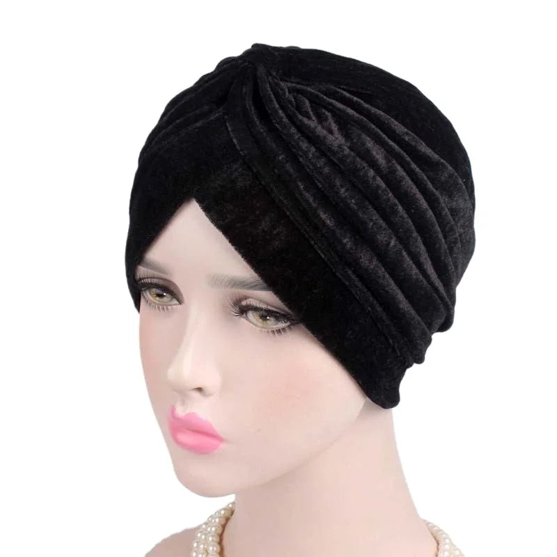 GTOP Wholesale Custom Logo Hair Accessories Plain Solid Velvet Turban Head Wrap Twist Chemo Sleeping Caps for Women