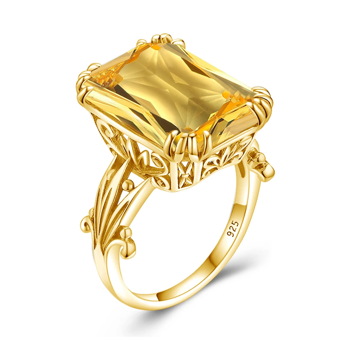 Organizer Handmade Making Supplie 18k Gold Plated Citrine Gemstone Luxury Women Designer Custom 925 Silver Jewelry Vintage Rings