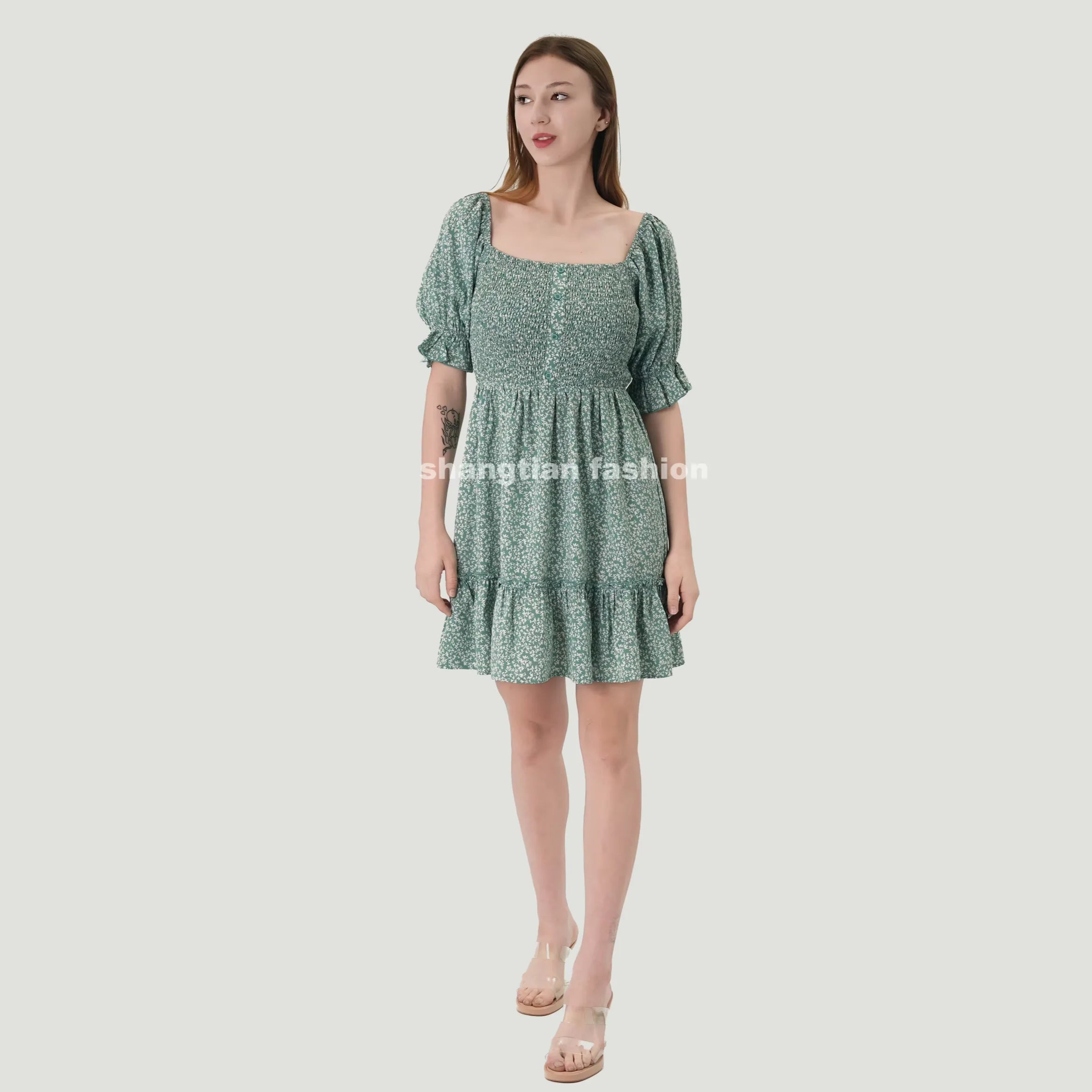Women's Eco-Friendly Linen Casual Dress with Embroidered Lace for Bandage Solid Color One-Line Collar New Fashionable Style