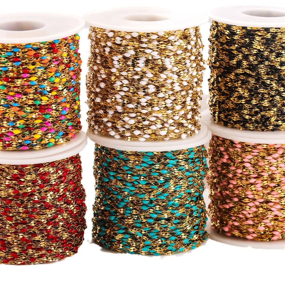 5 Meters Per Roll Oval Link Bracelet Making Necklace Making Multi-colors Stainless Steel Enamel Lip Fine Chain for DIY Jewelry