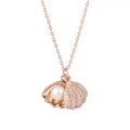 925 Silver Rhodium Plated 5A Grade 10mm White Round Pearl Shell Charm Pendant Necklace with Pave CZ and Romantic Style