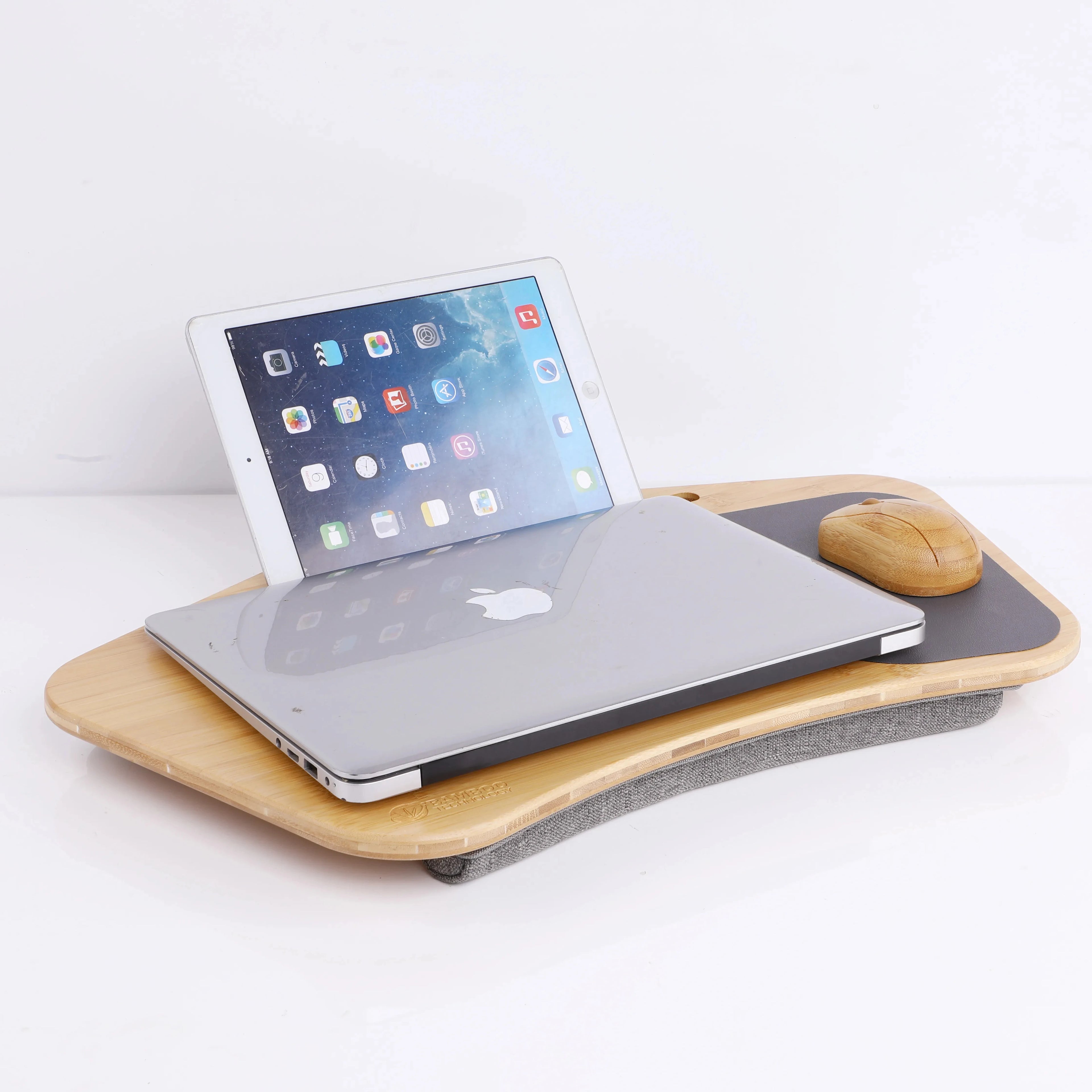 New Arrival Home Office Portable Laptop Desk Soft Pillow Cushion With Handle Bamboo Lap Desk for Pad and Phone Holder