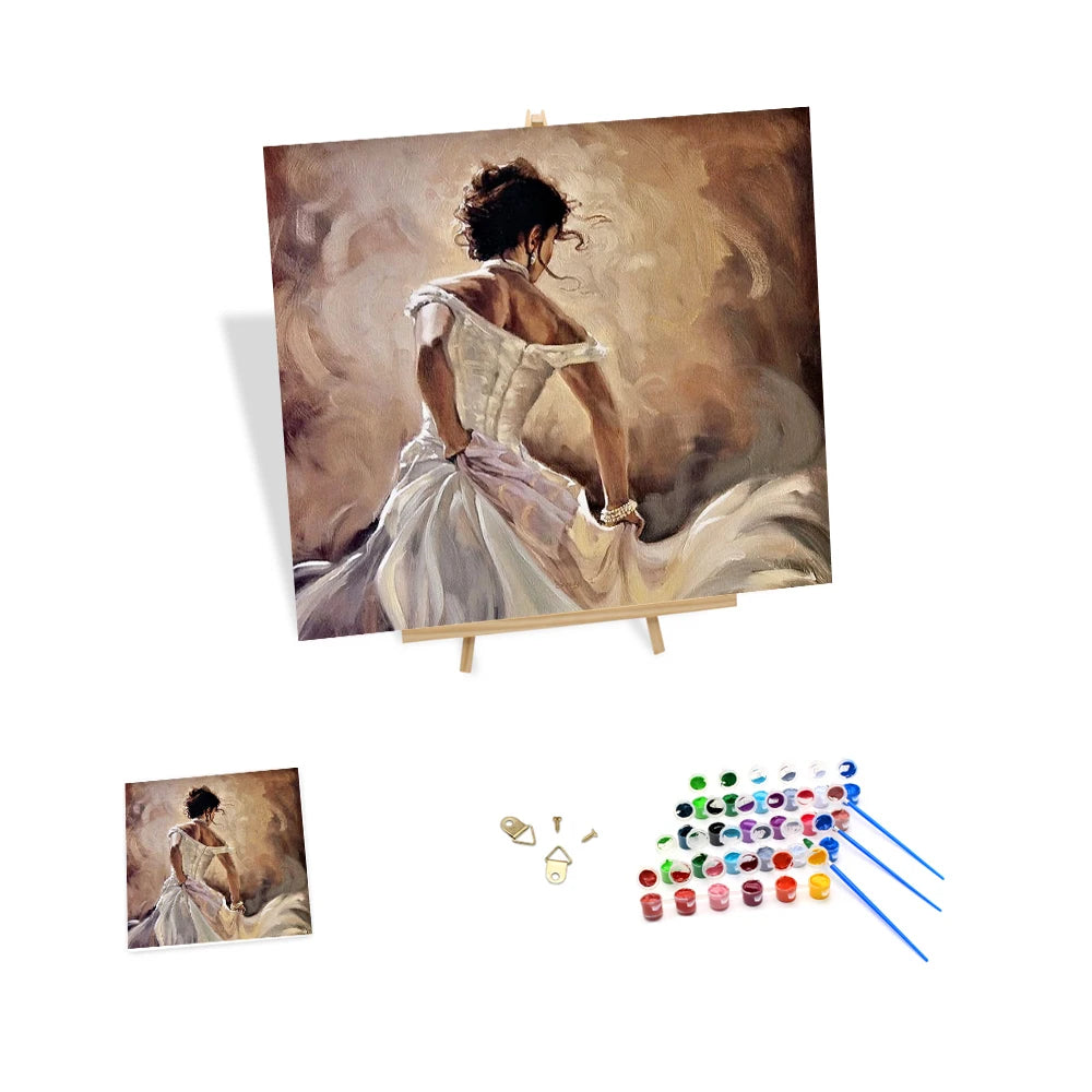 Custom Painting by Numbers 24 Colors Wedding Dress Lady Paint by Numbers with Wooden Frame a Set Wholesale