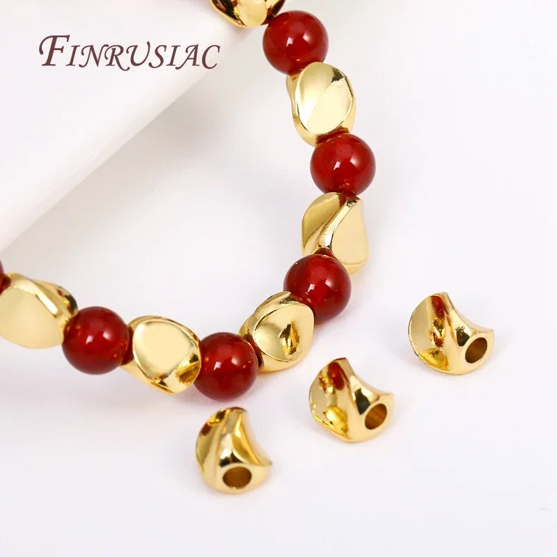 18K Gold Plated Irregular Faceted Spacer Beads DIY Brass Metal Twist Beads for Necklace Bracelet Jewelry Making Components