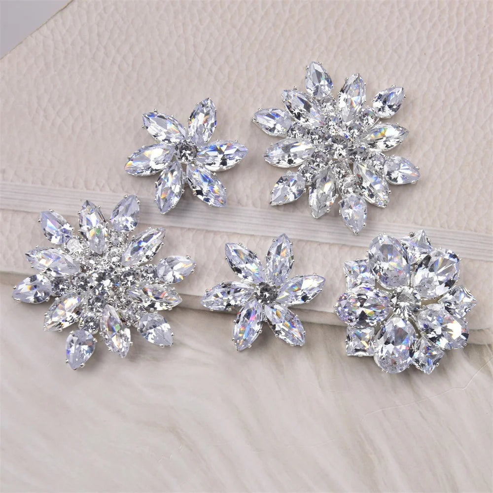 Luxury Crystal Buckle Rhinestone Applique Flat Back Zircon Flower Button Wedding Clothing Shoes Decoration Embellishment