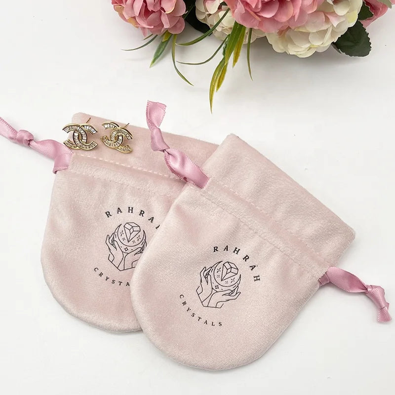Custom Logo Printing Luxury Scratch Resistant Small Soft Velvet Jewelry Packaging Pouch Silk Printing Customized Color