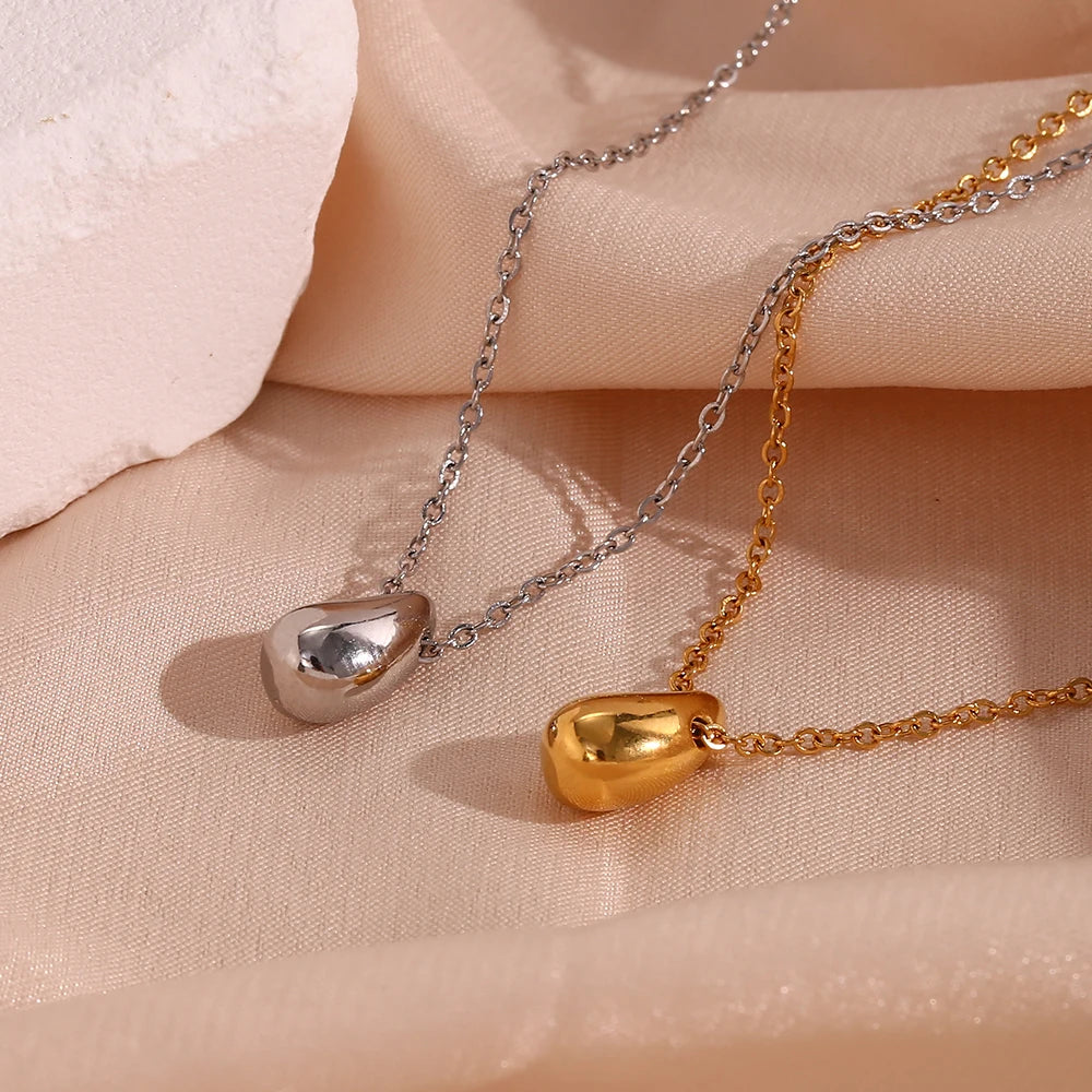 Small Water Drop Pendant Necklace for Women Waterproof 18K Gold Plated Stainless Steel Trendy Link Zircon for Christmas Party