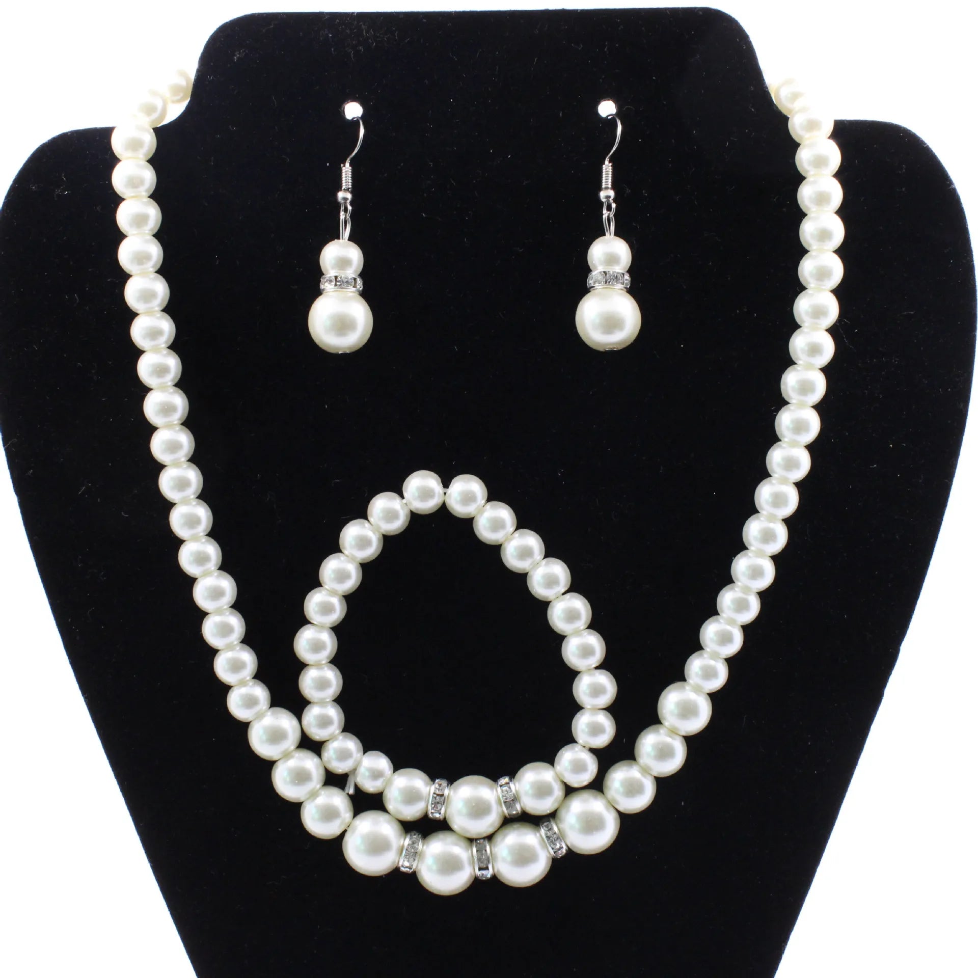 2022 New 3PCS Retro Jewelry Delicate Beaded Earrings Bracelet Set Fashion Faux Pearls Necklace for Women