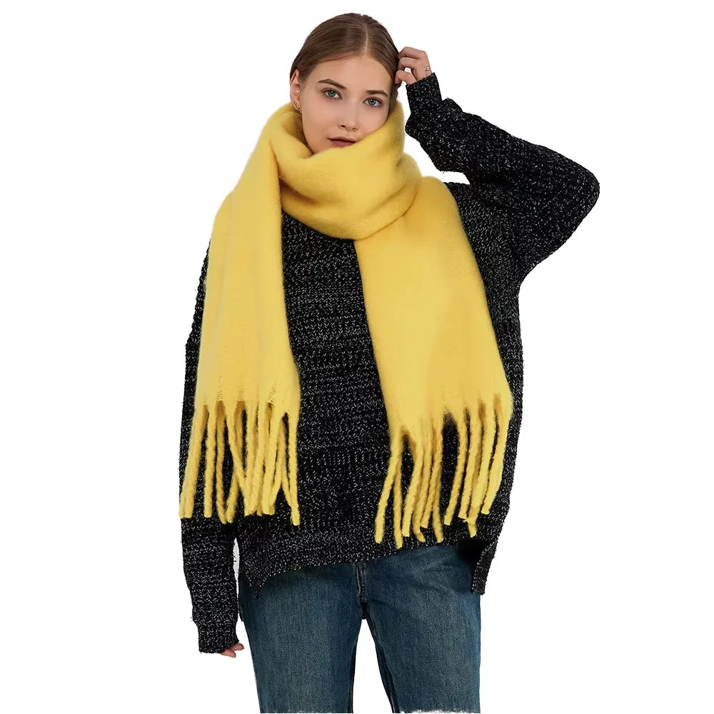 Custom Brand Ladies Winter Pashmina Shawl Hot Chunky Oversized Rabbit Logo Scarf Solid Cashmere with Argyle Pattern