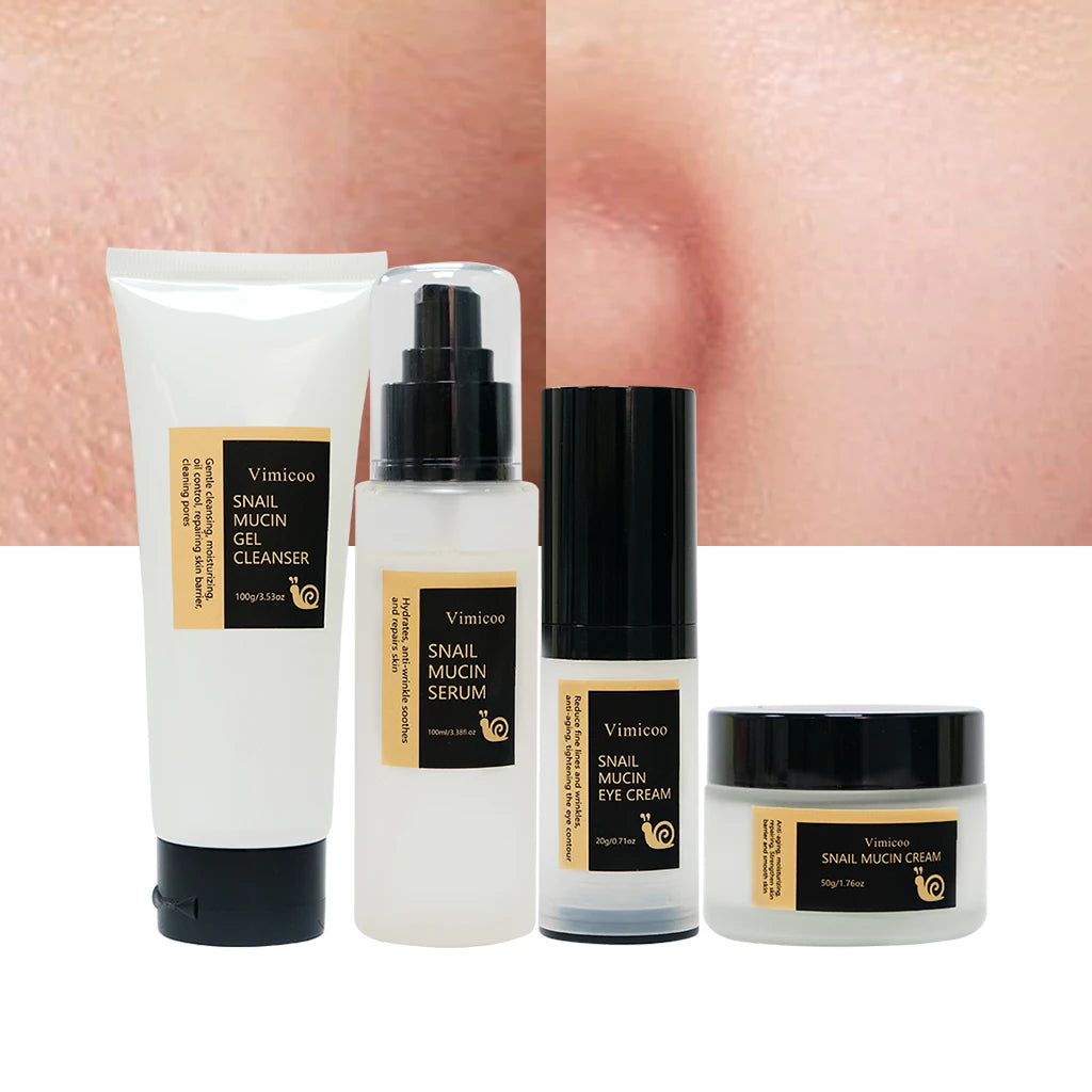 Custom Face Skincare Products Korean Snail Set Cleanser Serum Essence Eyes Cream Moisturizer Facial Snail Muscin Skin Care Kit