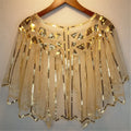 Lady Women Vintage Gold 1920s Shawl Wraps Scarf Sequin Evening Ceremony Party Cape Bridal Bolero Flapper