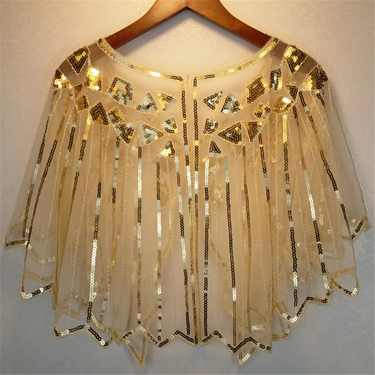 Lady Women Vintage Gold 1920s Shawl Wraps Scarf Sequin Evening Ceremony Party Cape Bridal Bolero Flapper