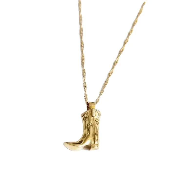 AA00506 Brass Gold Plated Choker Necklace Cowboy Boot Necklace for Women