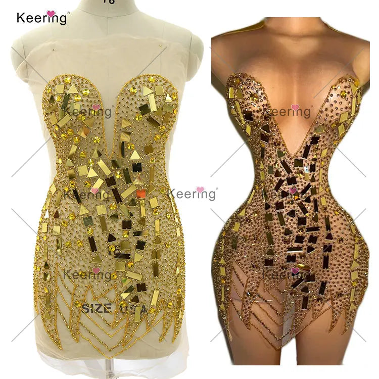 WDP-433 Custom Mirror Applique Crystal Applique Bodice Patch for Wedding Dress
